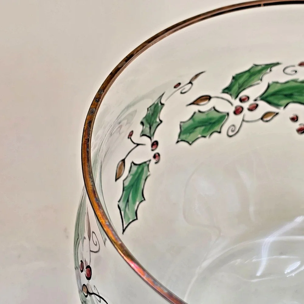 Home for the Holidays Holly Holiday Clear Glass Bowl Medium 205150 Vintage 1999
